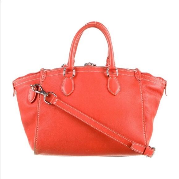 Ralph Lauren Tangerine Pebbled Leather Silver Trim "Proprietor" Satchel Hand Bag - Picture 3 of 16
